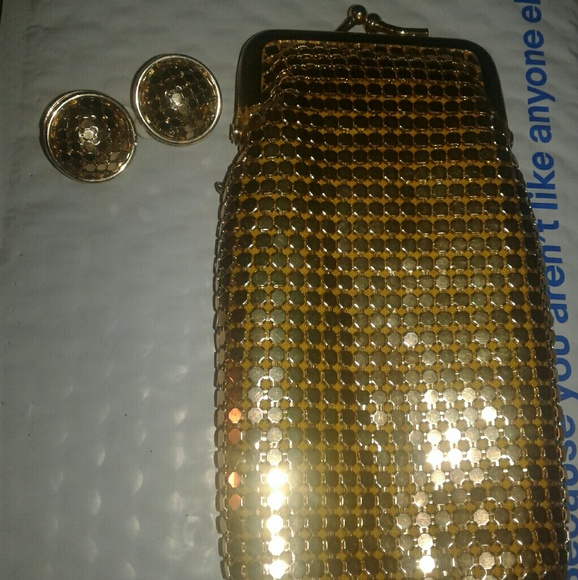 Never out of Style Accessories - Vintage Gold Sequined Cigarette Case & Earrings